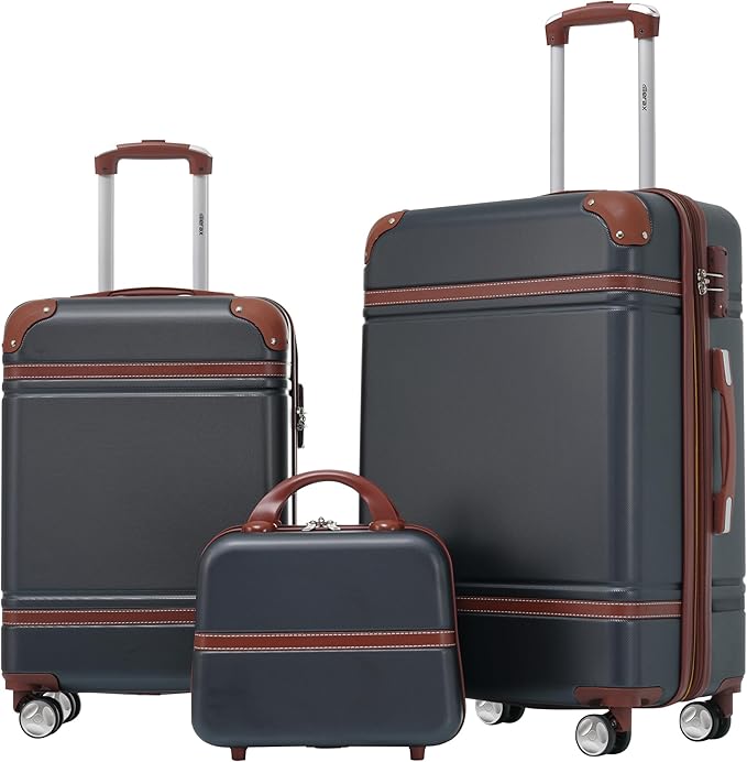 Merax Luggage Set 2 Piece Suitcase Set with Cosmetic Case Expandable Spinner Wheels Vintage Luggage Sets(Black,20"+24") by Merax
