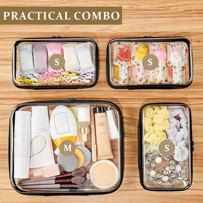 4 pcs Clear Zipper Pouches,Hard Shell Zipper Case, Toiletry Bag for Travel | CLear Diaper Bag, Toiletry Pouch, Travel Organizer, Cosmetic Bag,Toy Storage Bins (M+3S)(Black) - Image 5