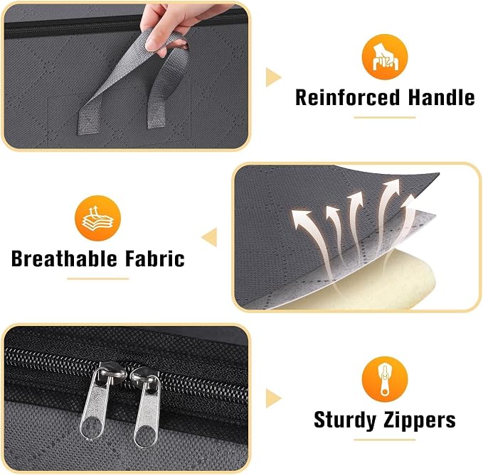 SpaceTrove Clothes Storage Bags, 10-Pack Comforter Blanket Organizers, 80L Large Capacity Containers with Visual Window for Clothing, Quilt, Sheet, Pillow, Closet Organization for Bedding (Grey) - Image 3