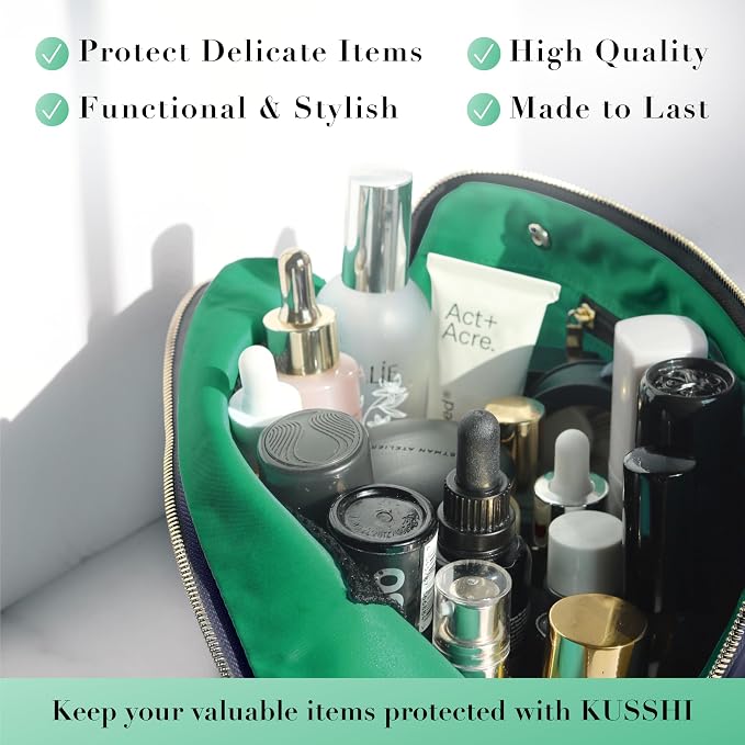 KUSSHI Washable Travel Makeup & Cosmetic Bag - Brush Organizer Sold Separately (Vacationer, Navy/Mint) - Image 4