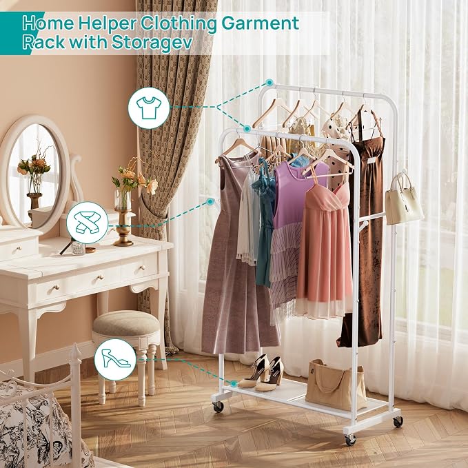 SINGAYE Wardrobe Standing Closet Clothing Rack With Shelf Hanging Clothes | Wardrobe Open Compact Small Metal Garment Hanger Stand Alone Free Standing Black Closet Rack Storage Organizer Heavy Duty - Image 9