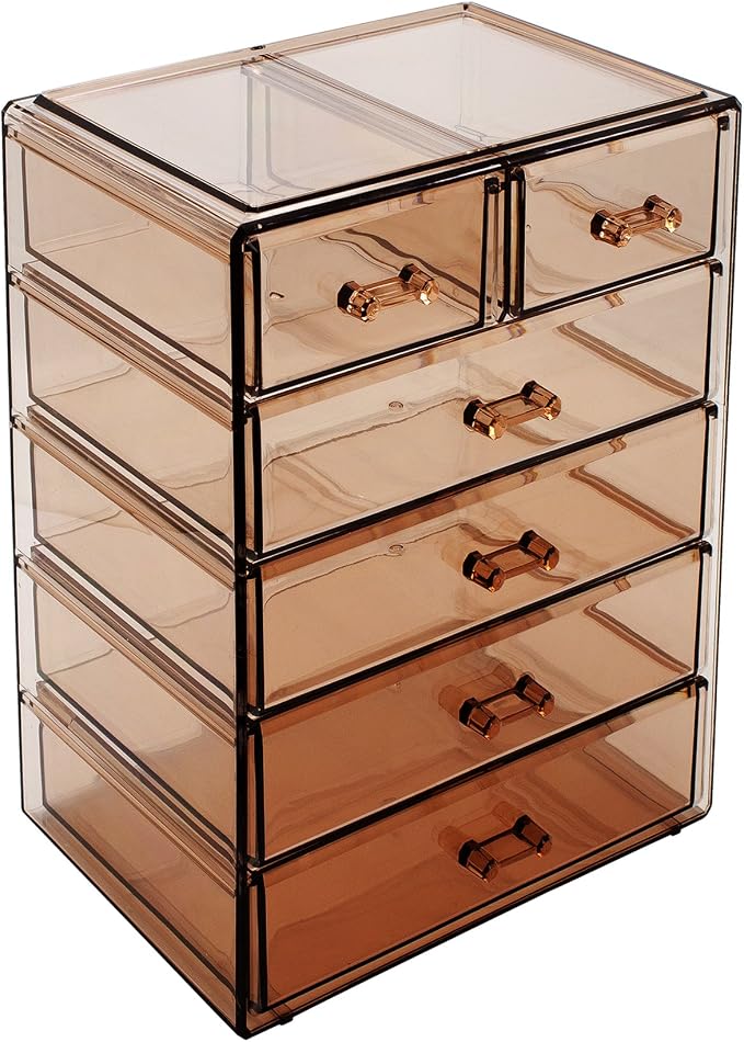 Sorbus Acrylic Makeup Organizer Set, 6-Drawer Vanity & Countertop Cosmetic Storage with Small & Wide Drawers, Bronze Glow Makeup Storage for Brushes, Lipsticks, Jewelry, Holiday Gift for Women & Teens - Image 8