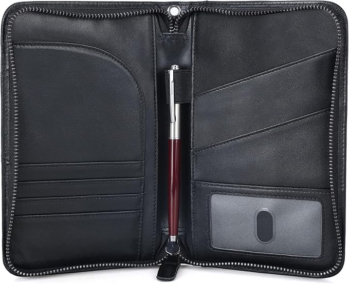 Polare Napa Leather Passport Holder With YKK Zipper RFID Blocking Travel Document Organizer Ticket Holder Cover Case Holds 2 Passports (Black) by polareoriginal