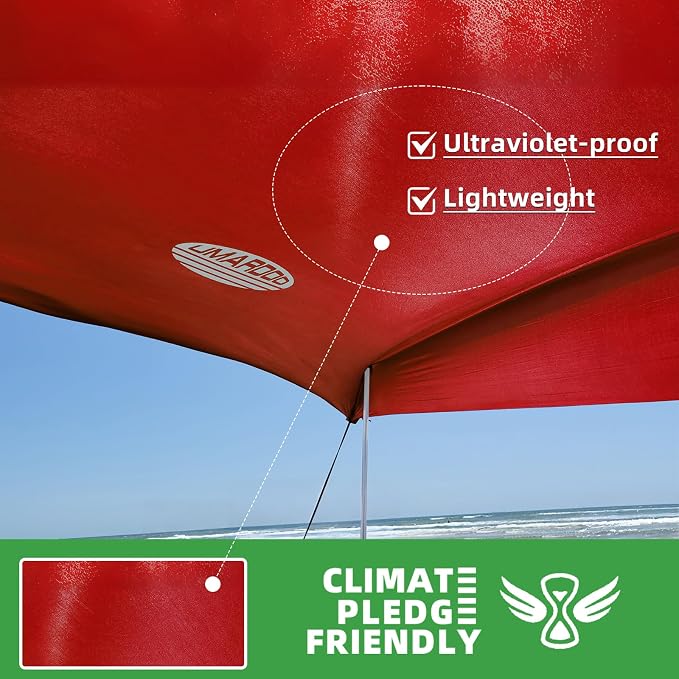 UMARDOO Family Beach Tent Canopy Sun Shade Portable, Large Compact Beach Sun Shelter Easy Setup with Packable Bag for Outdoor Travel (Red, 10X10 FT. 4Poles) - Image 2