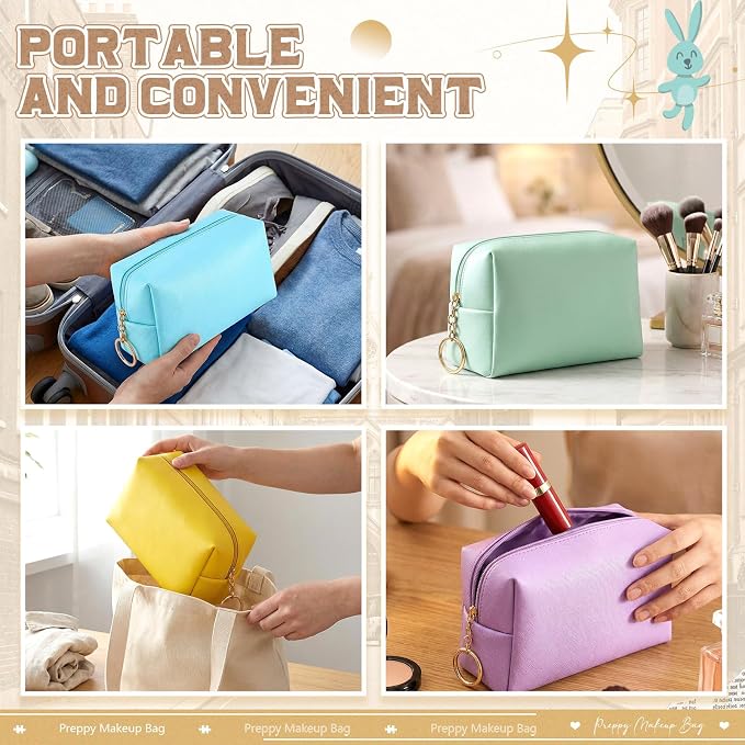 Chunful 24 Pcs Preppy Makeup Bag PU Leather Cosmetic Bag Bulk Makeup Plain Pouch Waterproof Toiletry Purse for Women Traveling Preppy Pencil Case Valentine's Day Gifts(Macaron Colors) - Image 6