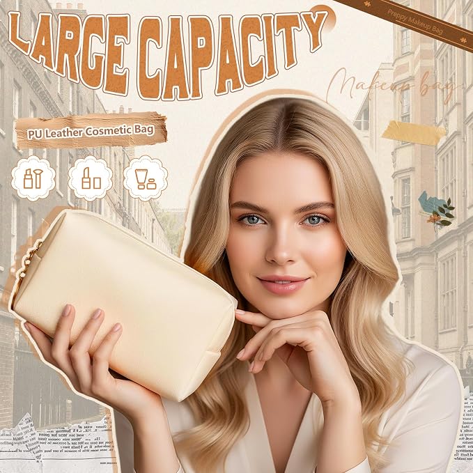 Chunful 24 Pcs Preppy Makeup Bag PU Leather Cosmetic Bag Bulk Makeup Plain Pouch Waterproof Toiletry Purse for Women Traveling Preppy Pencil Case Valentine's Day Gifts(Brown Series) - Image 5