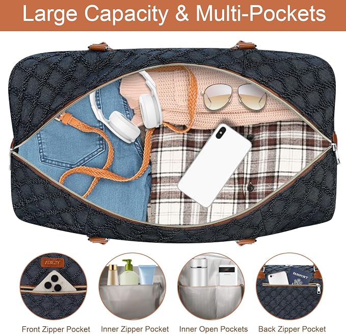ITIEZY Weekender Overnight Bag for Women - Large Travel Duffel Bag with Shoe Compartment, Gym Duffel Bag Hospital Bag Carry On Tote Bags for Airplanes with Crossbody Bag Toiletry Bag 3Pcs Set - Image 4