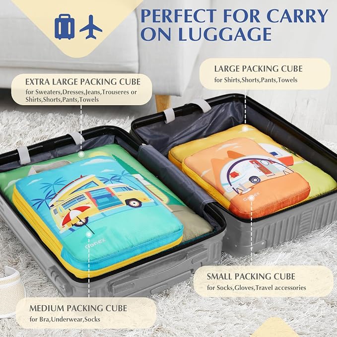 Gonex Compression Packing Cubes, 4pcs Expandable Storage Travel Luggage Bags Organizers, Travel Cubes for Suitcase Carry On (RV) - Image 5