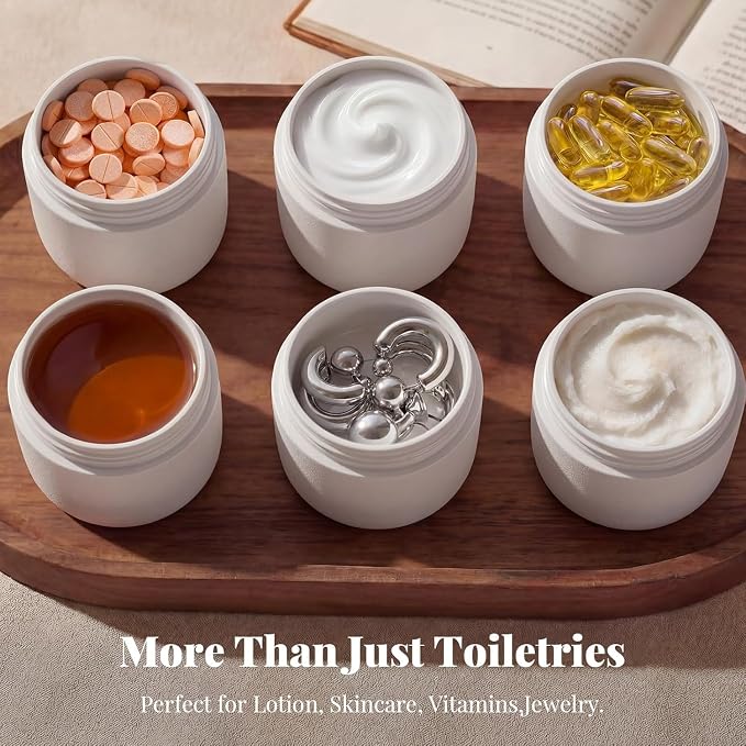 Travel Toiletry Jar Set - 6Pcs Leakproof Travle Containers Includes 4x30ml, 2x60ml & 10xMagnetic Labels, Beige - Image 3