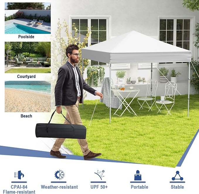 6.6 x 6.6 Ft Pop Up Canopy, 1 Person Instant Setup Canopy Tent with Push Center Lock, 8 Stakes, 4 Ropes & Carrying Bag, Portable Easy Up Gazebo Shelter for Outdoor Camp, Beach, Patio & Party - Image 6