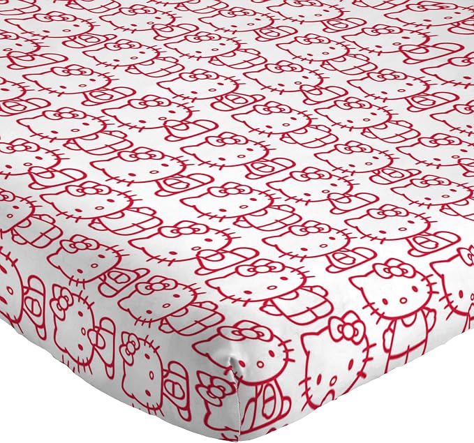 Jay Franco Sheet Set with Fitted, Flat Sheets & Pillow Cover - Ultra-Soft Bedding with Pillowcase for Room Decor, Red - Hello Kitty, 3 Piece Twin - Image 2