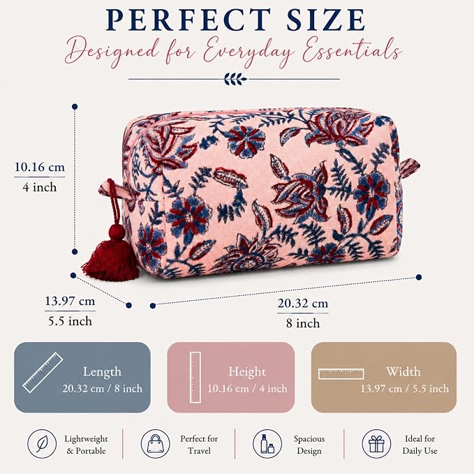 Huar Travel Makeup Bag- Large Capacity Cosmetic Bags for Women - Water Resistance Lining Portable Pouch & Open Toiletry Bag - Perfect Girls Makeup Organizer for Travel Essentials (Velvet Rose) - Image 6