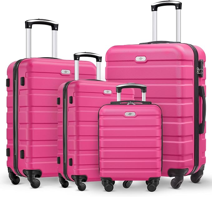 Suitour 4 Piece Luggage Sets, Hard Shell Suitcase Set with Spinner Wheels 16 20 24 28inch Travel Sets(Rose Red) by Suitour