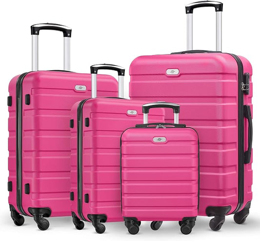 Suitour 4 Piece Luggage Sets, Hard Shell Suitcase Set with Spinner Wheels 16 20 24 28inch Travel Sets(Rose Red) by Suitour