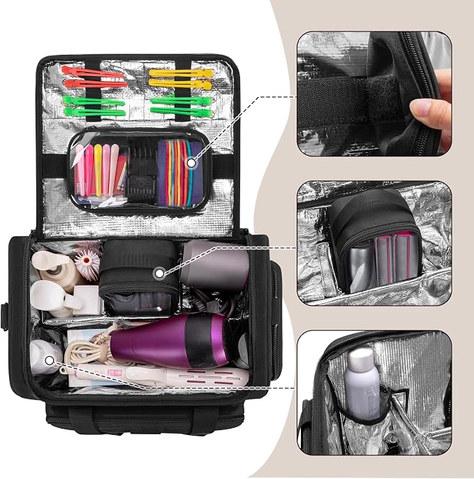 BAFASO Large Insulated Hairdresser Bag with 2 Removable Pouches, Black | with a Semi Detachable Divider, Hairstylist Traveling Bag Holds Various Hair Cutting Tools. - Image 3