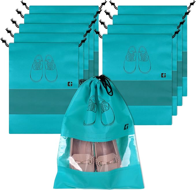 Kuber Industries Pack of 10 Shoe Bags | Shoe Bags for Travel | Non-Woven Shoe Storage Bags | Storage Organizers Set | Shoe Cover with Transparent Window | Shoe Dori Cover | Green by Kuber+Industries