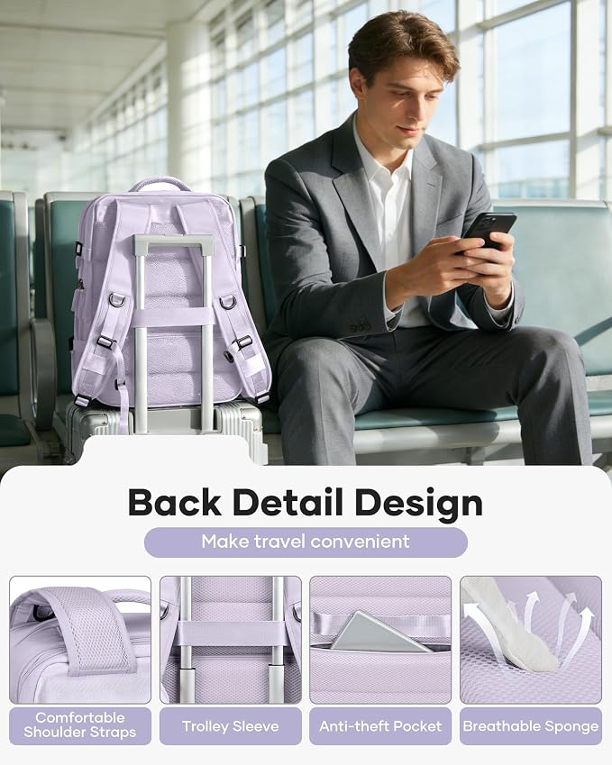 winspansy Vacuum Backpack Travel with Pump Carry on Luggage Flight Approved Essentials Personal Item Travel Bag with Vacuum System Waterproof Compression Backpack for Women Men Mochila de Viaje Purple - Image 6