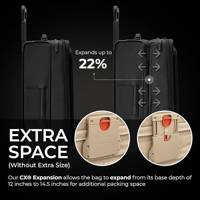 Briggs & Riley 29" Large Expandable Spinner - Checked Luggage for Travel, Suitcases with Wheels, Softside Rolling Bag for Men & Women, Self-Repairing Zipper - Baseline Collection, Black - Image 5