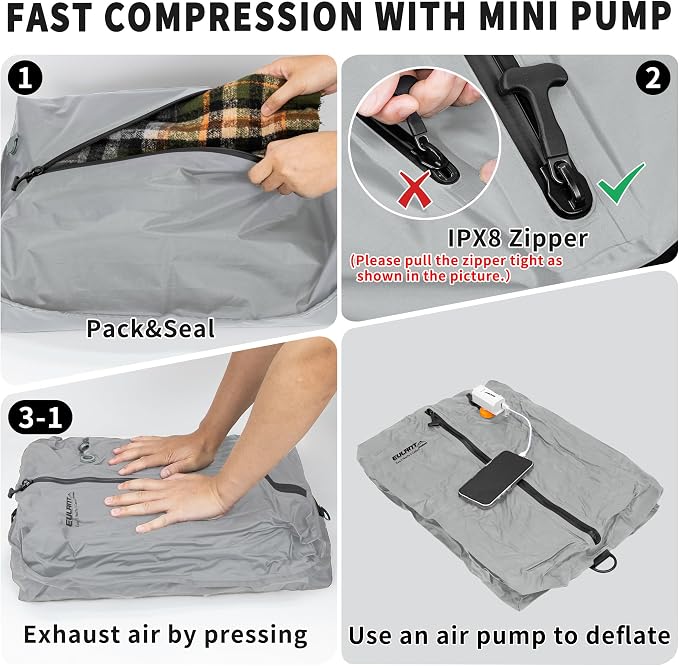Eulant Travel Vacuum Bags with Pump,Professional IPX8 Waterproof Vacuum Compression Bag for Carry-On Suitcase & Travel Backpack,Space Saver Bags Packing Organizers(3 Pack,Gray) - Image 9