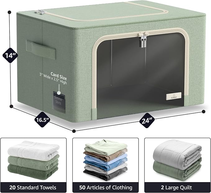 Sorbus Jumbo Storage Bins with Metal Frame - Oxford Fabric Storage Containers with Large Clear Window & Carry Handles - Stackable & Foldable Clothes Organizer Bags for Bedding Linen, Clothing & More - Image 2