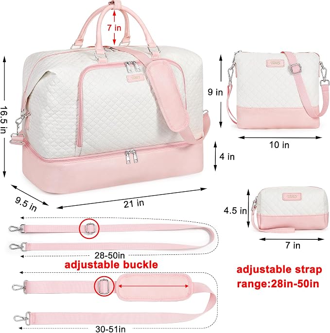 Travel Weekender Bag for Women, 21" Overnight Bag with Shoe Compartment 50L Large Travel Duffel Bag Carry On Tote for Weekend, Overnight, Business Trips, Water Resistant - Image 5