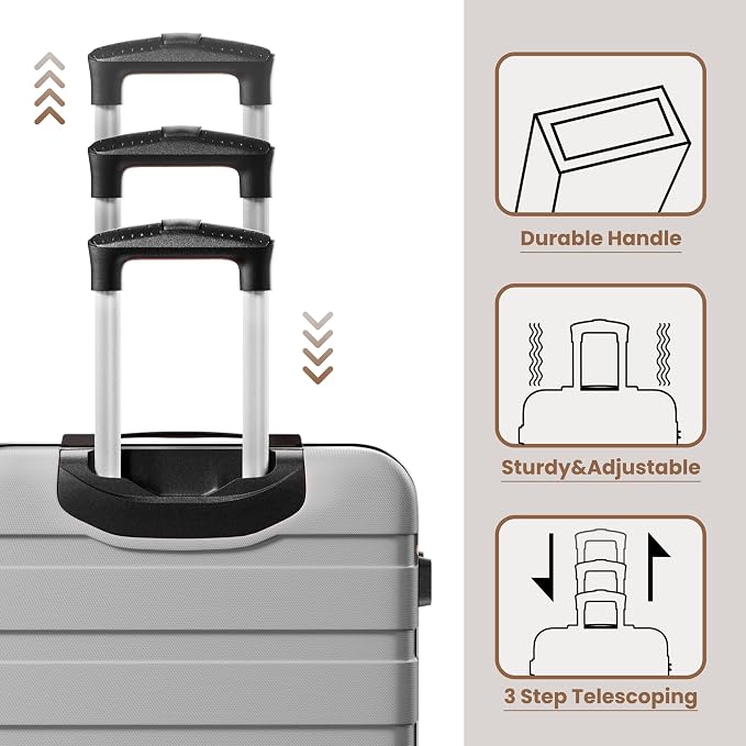 AnyZip Luggage Sets 3 Piece Hardshell Suitcase Set PC ABS Lightweight Travel Suitcases with 4 Double Spinner Wheels TSA Lock 20 24 28 Inch Silver - Image 5
