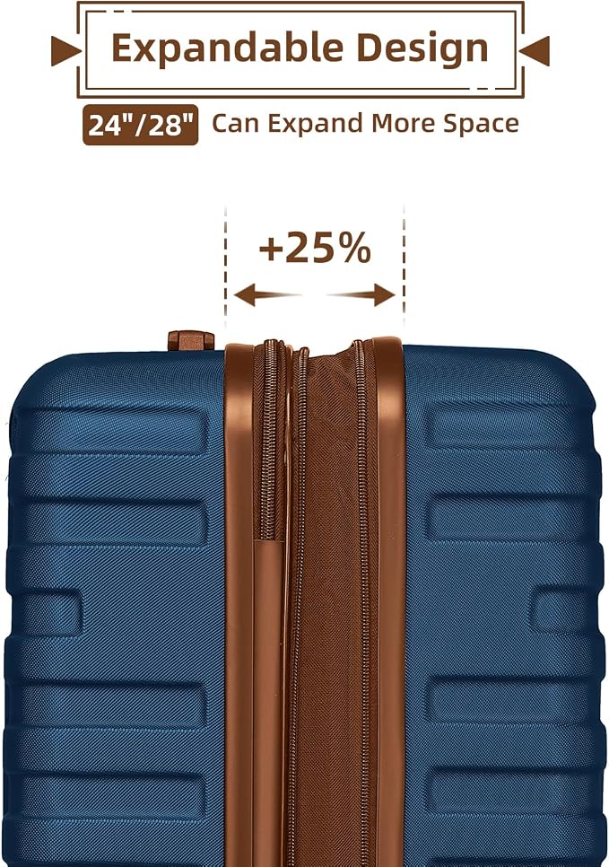 Navy Blue 6 Piece Luggage Set Hard Shell - Expandable Suitcases with Spinner Wheels and Duffel Bags for Family Travel, Durable Carry On Luggage Sets with Lock for Women and Men - Image 6