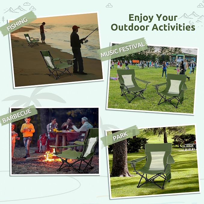 HaSteeL Folding Beach Chair Set of 2, Foldable Green Camping Chairs for Outside, Low Beach Chair Portable for Adults Fishing, Picnic, Outdoor BBQ, Travel, Sports, Cup Holder & Storage Bag - Image 8