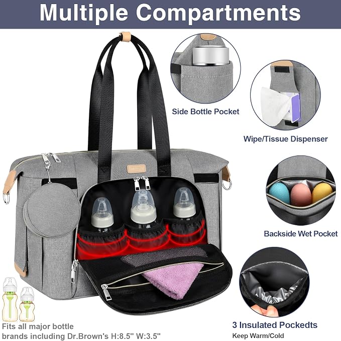 ITIEZY Diaper Bag Tote for Baby - Large Mommy Bag with Portable Changing Pad Pacifier Case, Hospital Bags Travel Baby Bag - Image 4