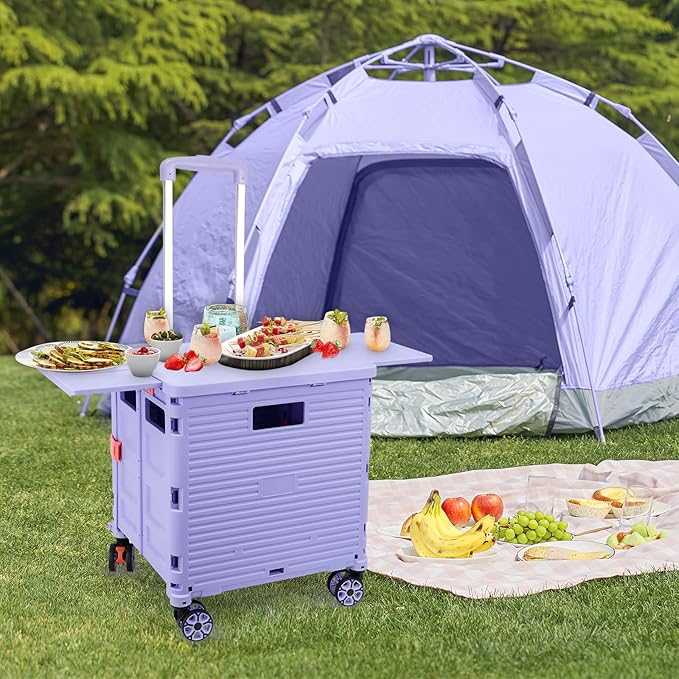 FELICON SELORSS Folding Utility Cart Portable Rolling Crate Handcart-Purple | Magnetic Sliding Lid,Telescoping Handle,Plastic Box Dolly,360°Swivel Wheels for Travel Shop Move Laundry Office Teacher Use - Image 7