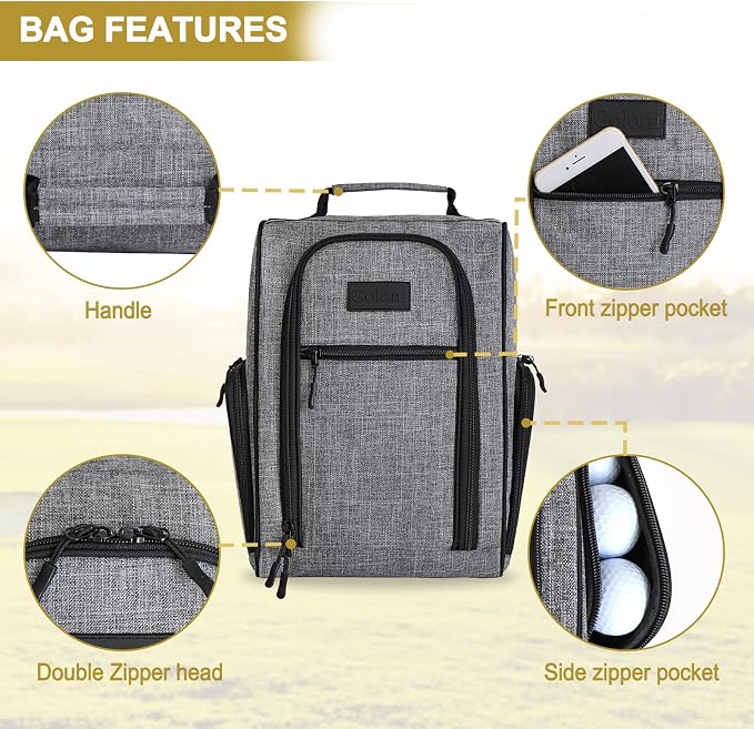 Goloni 2Pcs Golf Shoe Bag for Men & Women, Padded Travel Shoe Bag with Side Accessory Pockets,Sport Shoe Carrier for Golf Shoes,Socks,Tees & Balls,Durable & Lightweight Design(Black+Gray) - Image 4