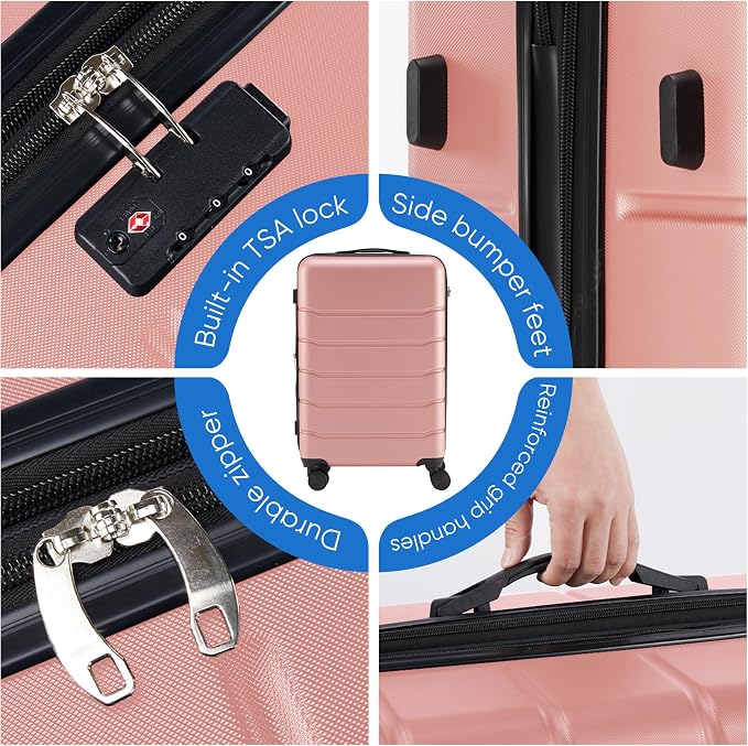 OLIXIS 24 Inch Luggage, Hardside Suitcase with Spinner Wheels, Lightweight ABS Hard Shell Checked Luggage, TSA Approved Lock, Expandable Medium Suitcase for Travel & Business–Pink - Image 4