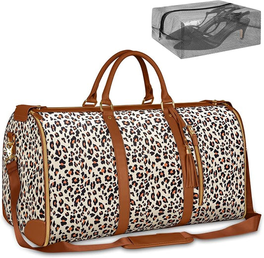 Ytonet Convertible Garment Bags for Travel, Large Carry on Garment Weekender Bag, Water Resistant Travel Duffel Bags with Shoe Pouch, 2 in 1 Hanging Suitcase Suit Foldable Travel Bags, Leopard by YTONET