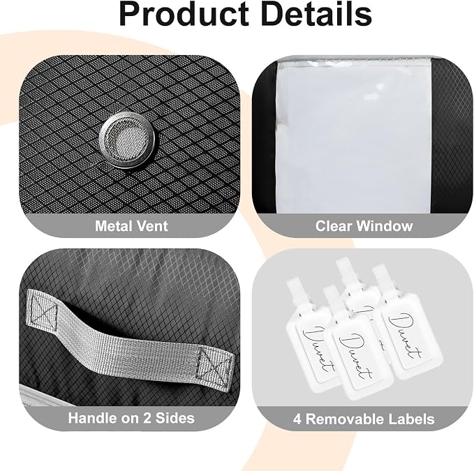 Comforter Storage Bag - 130L Large Capacity Blanket Storage Bags 4-Layer Ultra Space Saving Self Compression Organizer, Washable Compression Bags for Storage Comforter Blanket, 4-Pack, Black - Image 8