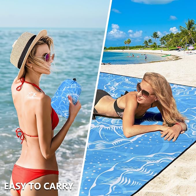 HIHOHO Beach Blanket Waterproof Sandproof Beach Mat 79”x 83” for 1-8 Adults Quick Drying Durable Outdoor Picnic Mat for Beach Festival Travel Camping Hiking (Conch Shell-BL, 79"×83"(4 Person)) - Image 5