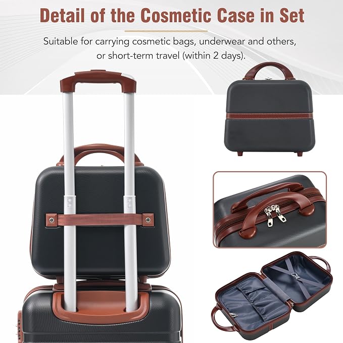 Merax Luggage Set 2 Piece Suitcase Set with Cosmetic Case Expandable Spinner Wheels Vintage Luggage Sets(Black,20"+24") - Image 8