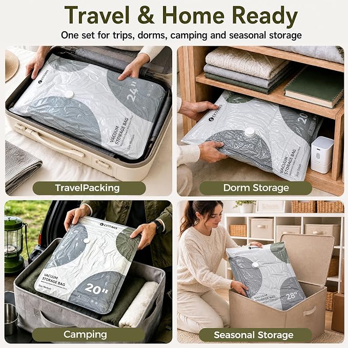Travel Vacuum Bags with Electric Pump: 9 Pack XS/S/M/L Vacuum Seal Bags for Clothes, up to 80% Space Saver Compression Packing Bags for Suitcase, Carry-On, Cruise, Dorm & Seasonal Storage - Image 9