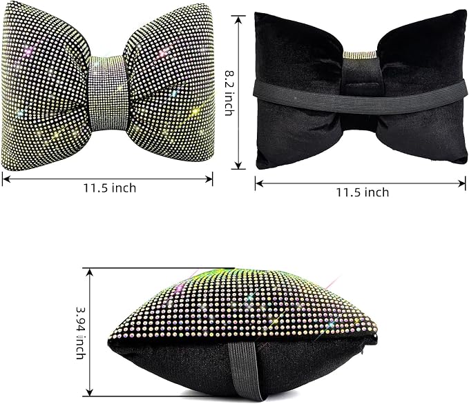 4 PCS Bling Car Pillows,Rhinestones Bowknot Car Headrest Pillow,Colorful | Car Neck Pillow for Driver Relax Neck Support,Sleeping Travel Support Neck Pillow,Diamond Interior Accessories for Women - Image 3