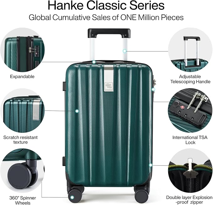 Hanke Expandable Hard Shell Luggage Sets 2 piece Carry on Luggage with Wheels Suitcases Lightweight Checked Travel Luggage Rolling Large Suitcase Travel Luggage Bag Woman Men 20/29 IN(Blackish Green) - Image 5