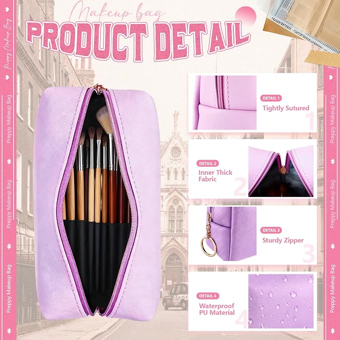 Chunful 24 Pcs Preppy Makeup Bag PU Leather Cosmetic Bag Bulk Makeup Plain Pouch Waterproof Toiletry Purse for Women Traveling Preppy Pencil Case Valentine's Day Gifts(Pastel Color) - Image 3