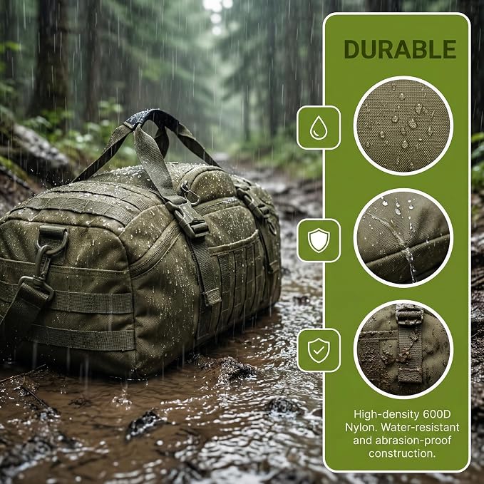3-in-1 Tactical Gym Duffel Backpack, Travel Sports Bag for Overnight | Works as a range bag or motorcycle backpack, ideal for gym, travel, camping, hunting, and gear organization - Image 6