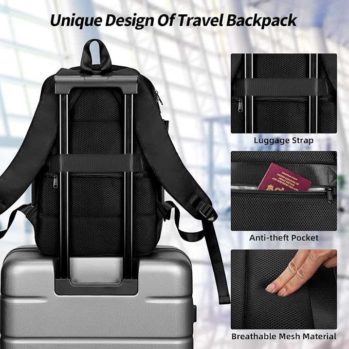 HOMIEE Ryanair Personal Item 40x20x25 Travel Bag, 20L Carry on Backpack TSA Approved Under Seat Water Resistant Cabin Bag for Weekender Gift Fits 15.6 Inch Laptop, Black - Image 4