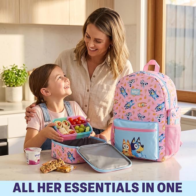 Get Trend Bluey Girls Backpack, Lunch Bag, Pencil Case, Water Bottle | 4 Piece Set, 18 inch Bookbag, Insulated Lunch Bag, Pencil Pouch & 16.9 fl oz BPA-Free Water Bottle, School, Gifts for Girls - Image 6