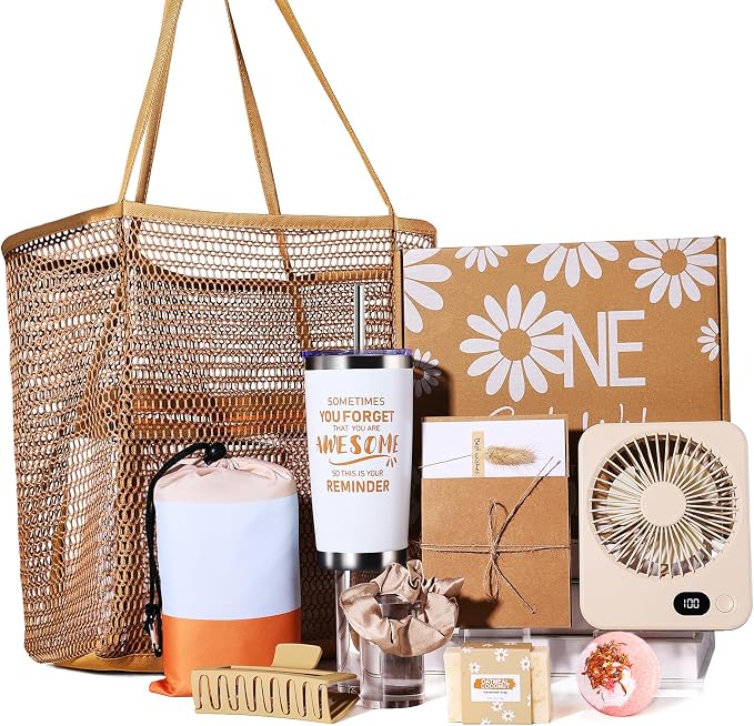 Beferr Mothers Day Beach Gifts Basket for Women, 79" X 83" Beach Blanket Waterproof Sandproof, Beach Mesh Tote Bags, Birthday Baskets for Her Wife Mom Sister Grandma Friend by Beferr