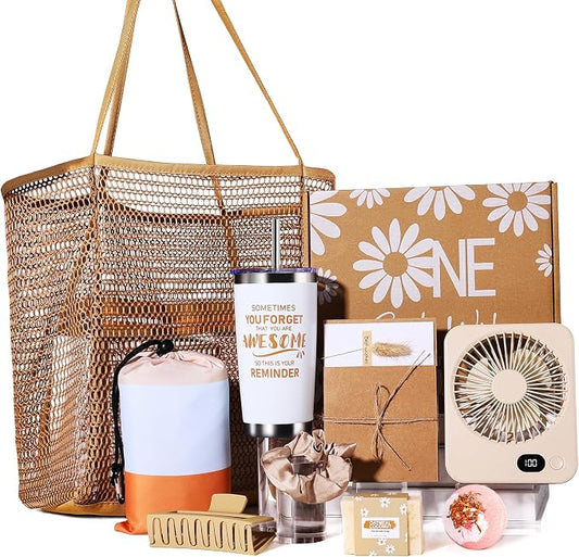 Beferr Mothers Day Beach Gifts Basket for Women, 79" X 83" Beach Blanket Waterproof Sandproof, Beach Mesh Tote Bags, Birthday Baskets for Her Wife Mom Sister Grandma Friend by Beferr