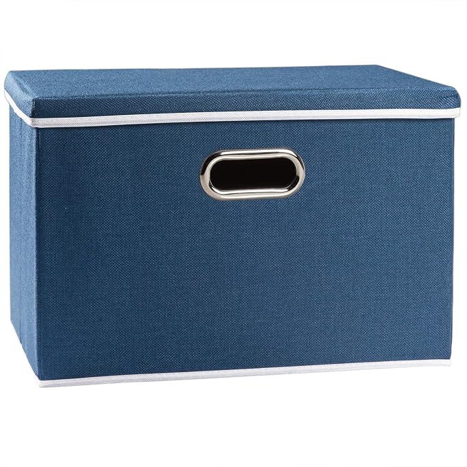 PRANDOM Large Collapsible Storage Bin with Lid [1-Pack] Fabric Foldable Storage Box Organizer Container Basket Cube with Cover for Home Bedroom Closet Office Nursery Royal Blue(17.7x11.8x11.8) by Prandom