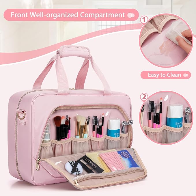 Extra Large Toiletry Bag for Women, Travel Makeup Organizer, Black | Toiletry Bag with 4 Individual Cases, Hair Tool Pocket & Makeup Brushes Compartment, Large Capacity Travel Organizer - Image 4