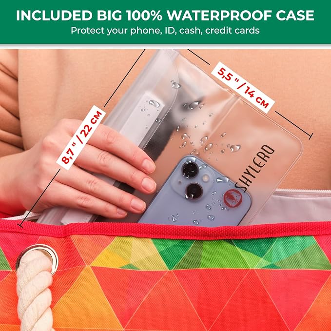 Beach Bag and Pool Bag Has Cooler Pocket, 7 Pockets Total, Zip Top. Family Size Waterproof Beach Tote - Image 5