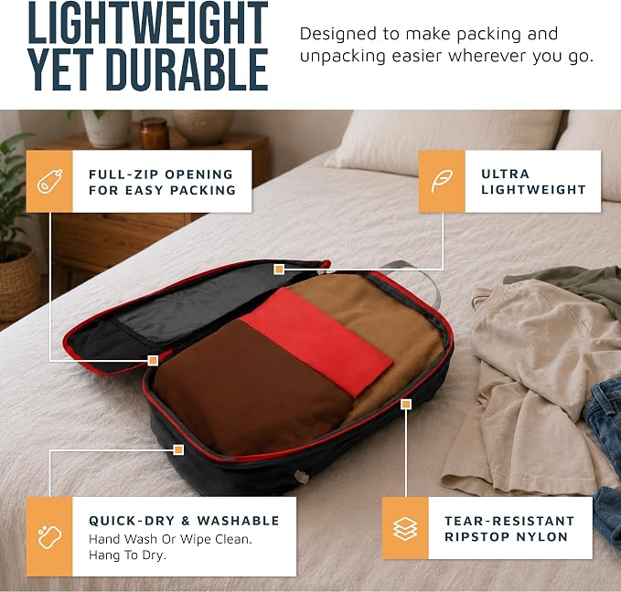 Large Compression Packing Cubes for Travel-Packing Cube Luggage Organizers 7 Piece Set for Checked Luggage-Ultralight, Expandable/Compression Bags by TRIPPED Travel Gear (Grey and Orange Mesh) - Image 3