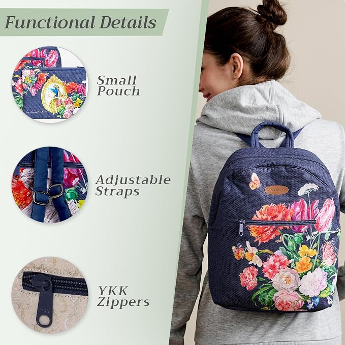 Maison d' Hermine Backpack for Women Men Cotton Shoulder Multipurpose Rucksack with Small Pouch Lightweight Multi Pocket Bag for Travel Work Beach Perfect for Spring Summer (Masterpiece) - Image 4